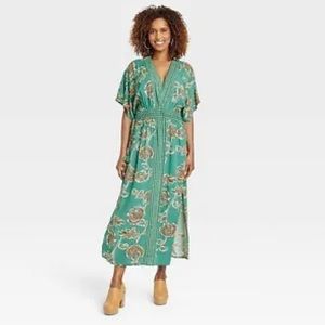 Women's Flutter Short Sleeve Printed Kaftan A-Line Dress - Knox Rose Green M